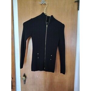 Talbots Merino Wool Zip Up Cardigan Sweater Jacket Black Long Sleeve Size Small